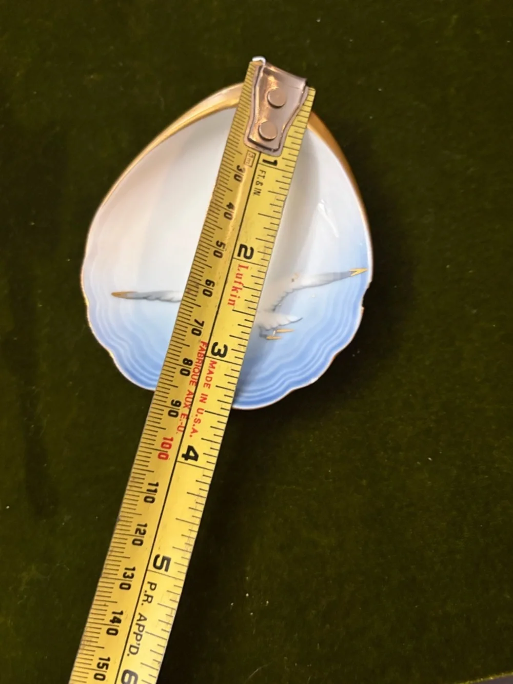 Blue and White Seagull Shell Dish with Gold Rim